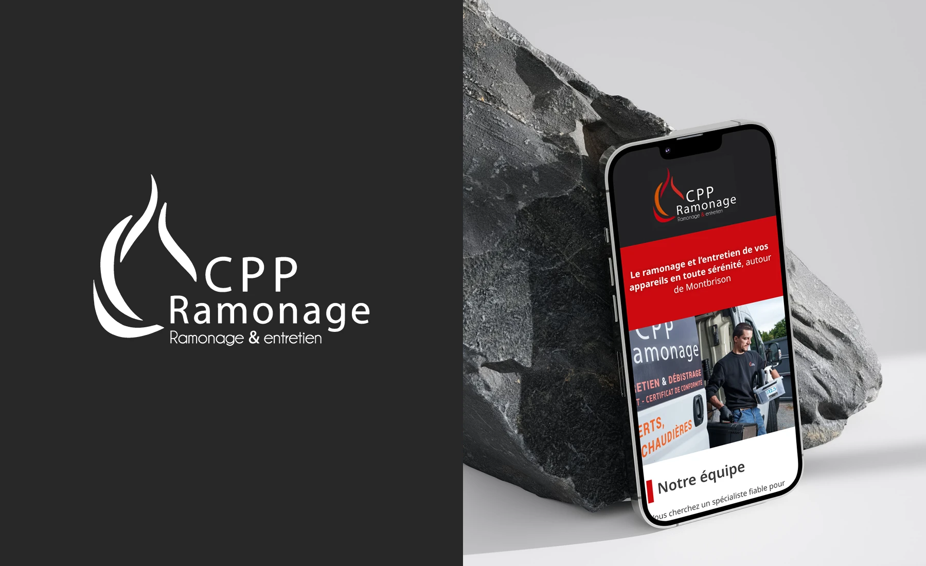 Création site vitrine, photos et rédaction de textes pour un artisan de la Loire, CPP Ramonage