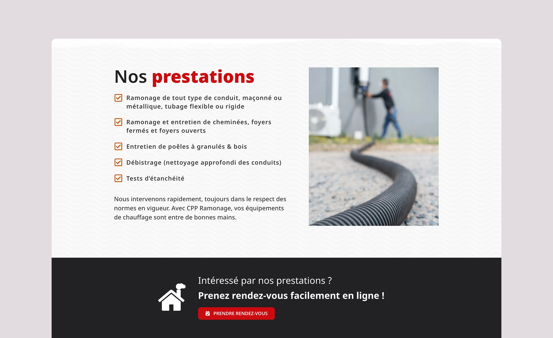 Création site vitrine, photos et rédaction de textes pour un artisan de la Loire, CPP Ramonage