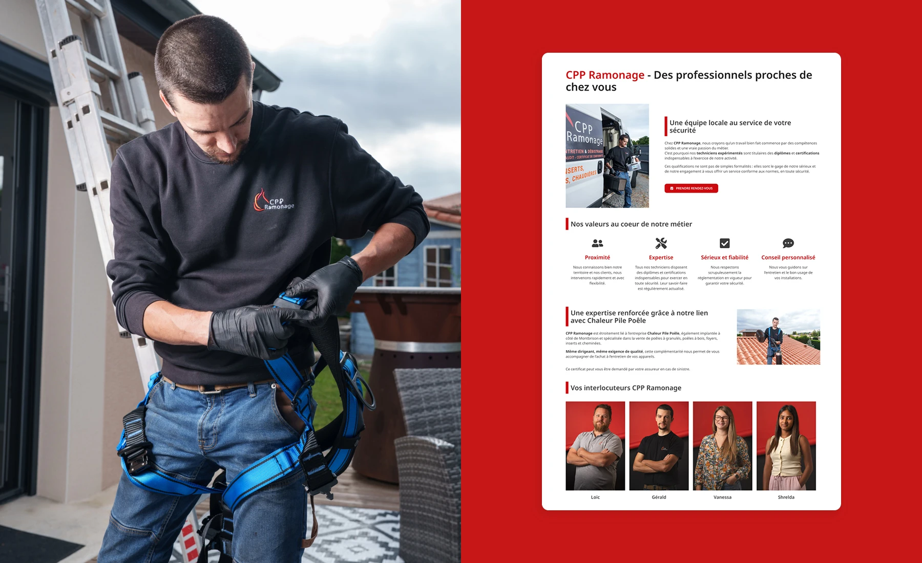 Création site vitrine, photos et rédaction de textes pour un artisan de la Loire, CPP Ramonage